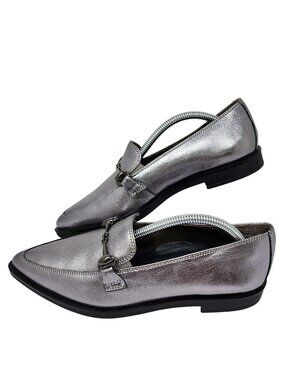 Paul Green Womens Silver Metallic Loafers With Bit Detail & Rubber Soles Size 5.